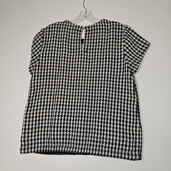 Anthropologie Maeve Townsend Black White Houndstooth Short Sleeve Top Boxy Sz 10 - Picture 6 of 16
